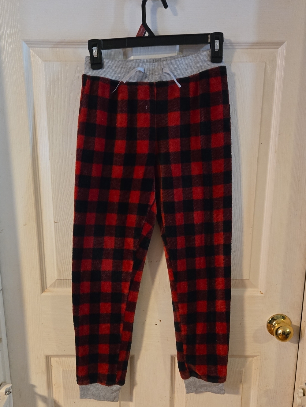 Kids Red and Black Buffalo Plaid Fleece Joggers